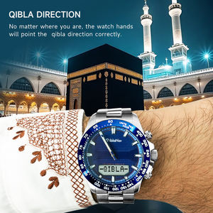 Montre numérique de luxe personnalisable en acier inoxydable avec boussole de prière musulmane Adhan, chronomètre, calendrier Hijri et montres <span class=keywords><strong>Al</strong></span> <span class=keywords><strong>Fajr</strong></span> - Product Image 3