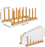 Égouttoir à vaisselle vertical en bambou pour assiettes, casseroles, couvercles, bols et tasses – Organisateur de placard de cuisine