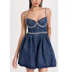 Nouvelle Robe en Jean pour Femme, Collection Automne, Vente en Gros, Bretelles Fines Sexy, Robe Modeste en Denim Ornée de Strass - Product Image 2