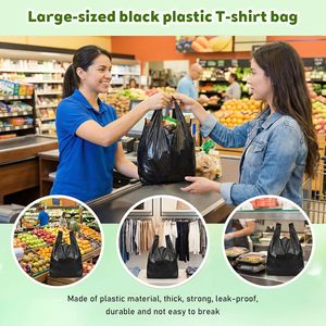 Sacs d'épicerie en plastique noir extra larges avec poignée découpée, sacs à l'ancienne pour courses, très résistants - Product Image 5