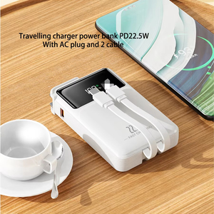 Batterie externe portable avec <span class=keywords><strong>prise</strong></span> secteur, haute capacité 20000 mAh, charge rapide 30W, câble 2-en-1 pour téléphone, PVC, faible MOQ: 1 - Product Image 3