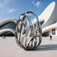 Sculpture Moderne Abstraite en Acier Inoxydable Poli Effet Miroir Creux, Ornement de Jardin Extérieur, Statue d'Art Métallique pour Place Publique