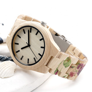 Diseño personalizado Clásico Señoras <span class=keywords><strong>Pino</strong></span> Relojes de madera Impresión de flores Banda Relojes de madera Mujeres - Product Image 1