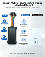 Traceur GPS Bluetooth 4G pour voiture BLE001, localisateur en temps réel avec détection ACC et coupure de carburant à distance