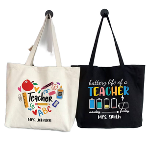 Sac fourre-tout personnalisé pour femme, sac en toile avec nom personnalisé, cadeau pour la fête des enseignants, sac de voyage et de shopping - Product Image 1