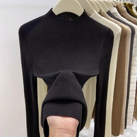 Pull fin en maille pour femme, style français et coréen, col semi-montant, idéal pour les fêtes d'hiver, faible MOQ avec logo frontal