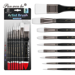 Panwenbo 9Pcs Nylon Mix Cheveux Forme Acrylique <span class=keywords><strong>Pinceau</strong></span> Set Manche en Bois Professionnel Aquarelle Pinceaux pour <span class=keywords><strong>Peinture</strong></span> à l'Huile - Product Image 2