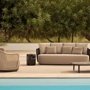 Divano in Rattan Moderno e Semplice <span class=keywords><strong>con</strong></span> Cuscino per Esterni, Cortile, Giardino, <span class=keywords><strong>Balcone</strong></span>, Piccolo Hotel e Villa - Product Image 5