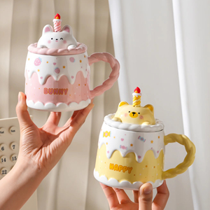 Factory Wholesale Cartoon Animal <b>Ceramic</b> Coffee Mug <b>Ceramic</b> <b>Cup</b> With Lid Candle Spoon Office Home Use Birthday Gift - Product Image 6