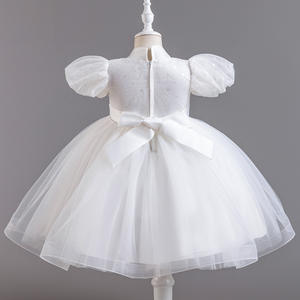 Gaun Princess putih anak perempuan, gaun pesta pernikahan lengan Puff Tulle, kostum pesta ulang tahun anak perempuan, gaun Prom pengiring pengantin - Product Image 3