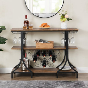 Aparador de madera maciza y hierro forjado, botellero, vitrina para vinos, estantería de almacenamiento de varias capas, copa con tallo invertido - Product Image 1