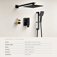Ensemble de robinetterie de douche thermostatique réglable en hauteur avec barre coulissante carrée, kit de douchette à main, fixation murale, finition brossée, jet doux effet pluie