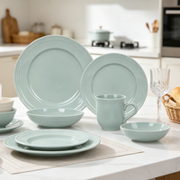 Ensemble de 16 assiettes de luxe vert émeraude à pois en relief, fabrication chinoise, service de table populaire en gros