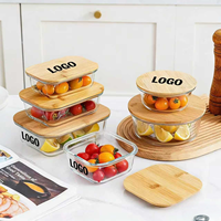 Boîte de conservation alimentaire en verre borosilicate avec couvercle en bambou, écologique, compatible micro-ondes, pour la préparation des repas, idéale pour la cuisine, la maison, les fêtes et la rentrée scolaire