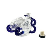 Décanteur en verre personnalisé en gros, design pieuvre bleue, sans plomb, en cristal, pour spiritueux, OEM, pour bar