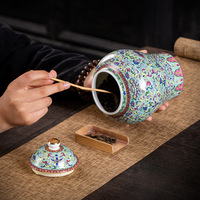 Boîte à thé en céramique émaillée, porcelaine bleue et blanche, style chinois antique, design vintage de luxe léger, anti-humidité
