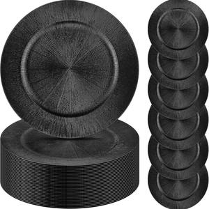Service de mariage élégant 13 pouces en plastique noir chargeur rond assiettes à dîner pour événement table fête de mariage décor de mariée - Product Image 1