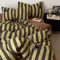 Parure de lit vintage rayée brodée en microfibre froissée texturée, drap-housse doux en seersucker, ensemble de literie en gaze froissée