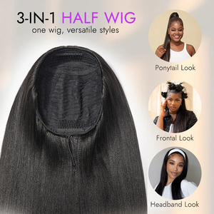 2026 New 3-In-1 <strong>Half</strong> <strong>Wig</strong> 180% Density Kinky Curly Glueless <strong>Wig</strong> Raw Indian Human Hair Flexi-Fit Drawstring <strong>Wigs</strong> for Black Women - Product Image 6