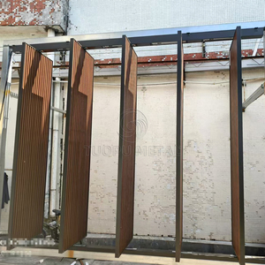 Wood Look Motorized Aluminum Sunshade <strong>Louvers</strong> Metal Screen Facade Design - Product Image 5