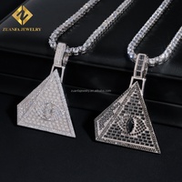 Colgante Pirámide de Ojos Malvados Personalizado, Estilo Hip Hop, con Incrustaciones de Moissanita, Bañado en Rodio Negro y Oro Blanco S925