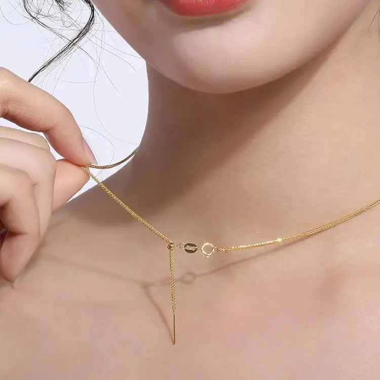 Chain DIY Sliding Bead foe Length Sweater Adjustable Chain 18K Gold Plated 316L Stainless Steel Fine Statement Necklace Jewelry