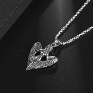 Collier pendentif ailes d'ange en acier inoxydable, bijoux Hip Hop pour hommes SP929 - Product Image 2
