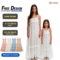 Robe longue en mousseline à volants personnalisée A&J Factory pour sœurs, avec empiècement en dentelle et bretelles spaghetti, pour filles et enfants, style féerique blanc 2026