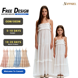 A&J Factory Custom <b>Sister</b> <b>Matching</b> Tiered Chiffon Maxi <b>Dress</b> Lace Yoke Overlay Spaghetti Strap Girls Kids White Fairycore 2026 - Product Image 1