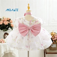 Gaun Musim Panas MQATZ untuk Anak Perempuan Kerah O-Neck Hiasan Ruffle Desain Stroberi dengan Pita Usia 1-3 Tahun Terbuat dari Bahan Taffeta