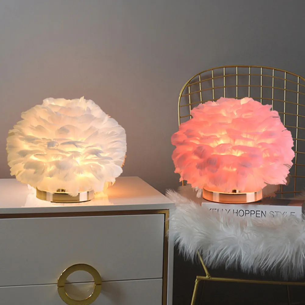 Настольная лампа с перьями E27, креативный абажур с перьями для дома, гостиной, спальни