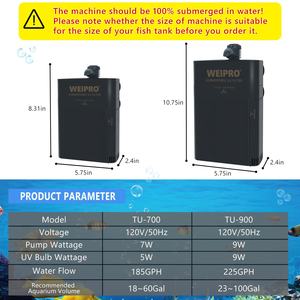 ตัวกรอง <span class=keywords><strong>UV</strong></span> ตู้ปลาพลาสติก12W/18W ภายในสำหรับการกรองน้ำจืดน้ำเค็ม - Product Image 4