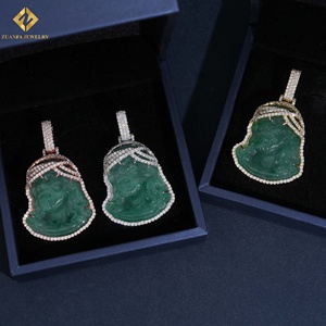 ZUANFA 18K Gold Jade Buddha Pendant With Round Brilliant Cut Diamonds Bezel Setting Luxury Themed Pendants Unisex Pendant - Product Image 4