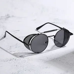 Lunettes de Soleil <span class=keywords><strong>Steampunk</strong></span> Vintage Personnalisées Pare-Brise Punk Lunettes de Soleil Miroir Rond Rétro Alliage Métal Cadre UV400 <span class=keywords><strong>Film</strong></span> - Product Image 2
