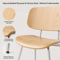 Chaise de salle à manger avec assise et dossier en bois, pieds en métal, finition naturelle, chaise d'appoint moderne pour la cuisine à domicile