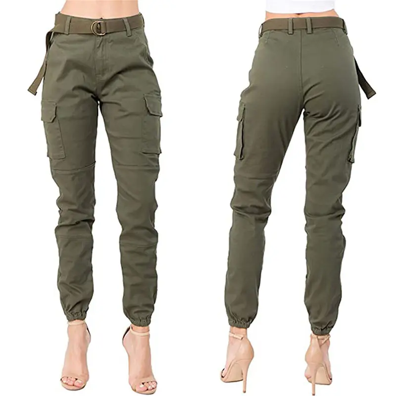 2021 Spring Women's High Waist Cargo Pants Work Wear Fashion Jogger Pants for Women Army green Casual Overalls Sweatpants