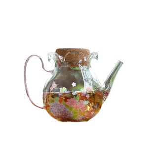 Tetera de vidrio con diseño de hortensias y tapa, resistente al calor, de borosilicato, para preparar té - Product Image 5