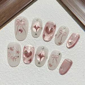 <span class=keywords><strong>Uñas</strong></span> Postizas con Diseño <span class=keywords><strong>de</strong></span> Corazón y Rosa en <span class=keywords><strong>Relieve</strong></span> Tridimensional, Color Oro Rosa, con Pegamento, Larga Duración, Venta al por Mayor - Product Image 3