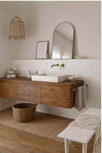 Vasque de salle de bain en bois massif de style Wabi-Sabi personnalisée moderne avec miroir intelligent - Product Image 4