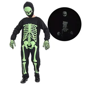 Macacão infantil com tema de Halloween e cosplay de esqueleto com brilho no escuro para crianças