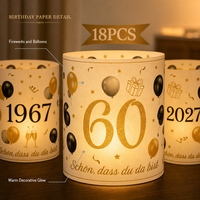 Lanternes en papier pour 60e anniversaire, 18 pièces, noir et or, pour la décoration de table de fête à la maison