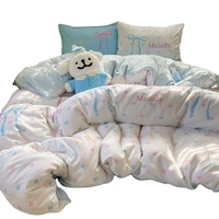 Parure de lit 4 pièces en microfibre lavée imprimée ultra douce, taille Queen/King, avec housse de couette et drap-housse