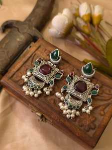 SLA Chandbali Earrings for Women Traditional Ethnic Oxidised Statement Earring Festive & Wedding Jewelry - Product Image 5