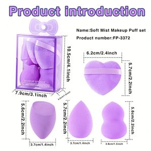 Set de 5 Esponjas de Maquillaje Love Puff, Esponja para Base de Maquillaje con Efecto Cojín de Aire, Esponja para Polvo Húmedo y Seco, Triangular, Cuadrada, con Estampado de Gotas - Product Image 6