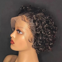 Perruques Courtes Pixie Cut en Cheveux Humains, Perruques Courtes Frisées Kinky avec Dentelle Frontale pour Femmes, Perruque Bob Ondulée Effet Mouillé, Perruques en Dentelle Transparente 13x4