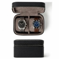 Étui de voyage pour montres personnalisé avec logo, pour 2 montres, en cuir grainé avec fermeture éclair, boîte de rangement et protection pour montres homme, vente en gros usine