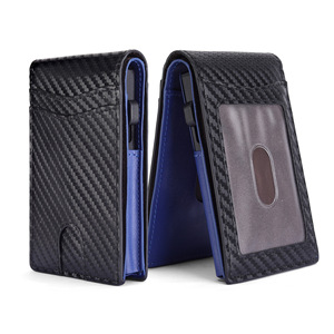 Cross Border <b>Metal</b> Card Holder Bi Fold <b>Wallet</b> Aluminum Alloy RFID Blocking Men's Short <b>Wallet</b> Blue Black Carbon Pattern - Product Image 1