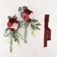 Afstudeerfeest Bruiloft Gangpad Kerkbank Decoraties Bordeauxrood Zijde Handgemaakte Kunstbloem Lint Vintage Elegant Nieuwe Aanwinst