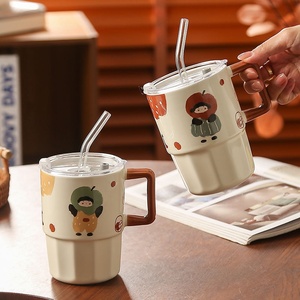 Vintage-style Cartoon Porcelain Couple's Mug <b>Lid</b> <b>Microwave</b> Dishwasher Safe Food Safe High Temperature Resistant Practical - Product Image 4