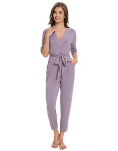 Liquidation de stock : Combinaison femme imprimé léopard, col en V, manches trois quarts, en viscose et coton doux, tenue décontractée, en stock, expédition immédiate - Product Image 2